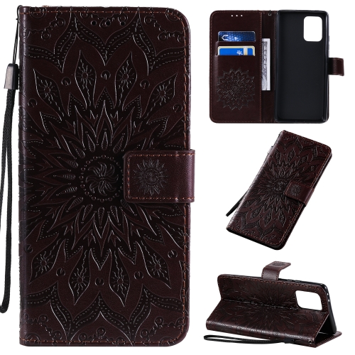 

For Galaxy A91 / M80S / S10 Lite Pressed Printing Sunflower Pattern Horizontal Flip PU Leather Case with Holder & Card Slots & Wallet & Lanyard(Brown)