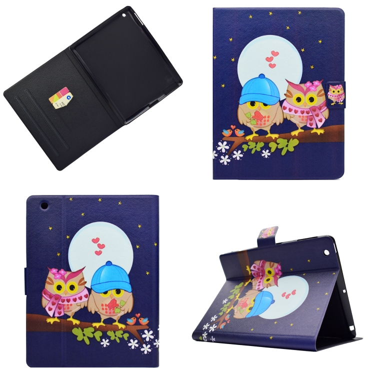 

Electric Pressed Left Right Flat Feather Case with Sleep Function Pen Cover & Card Slot & Holder(Couple Owls)