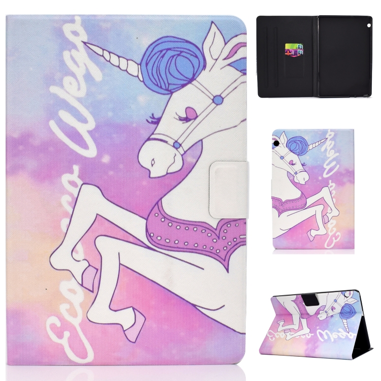 

Electric Pressed Left Right Flat Feather Case with Sleep Function Pen Cover & Card Slot & Holder(Pink Horse)