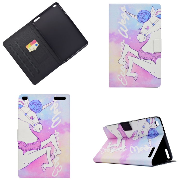 

Electric Pressed Left Right Flat Feather Case with Sleep Function Pen Cover & Card Slot & Holder(Pink Horse)