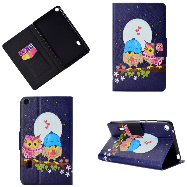 

Electric Pressed Left Right Flat Feather Case with Sleep Function Pen Cover & Card Slot & Holder(Couple Owls)