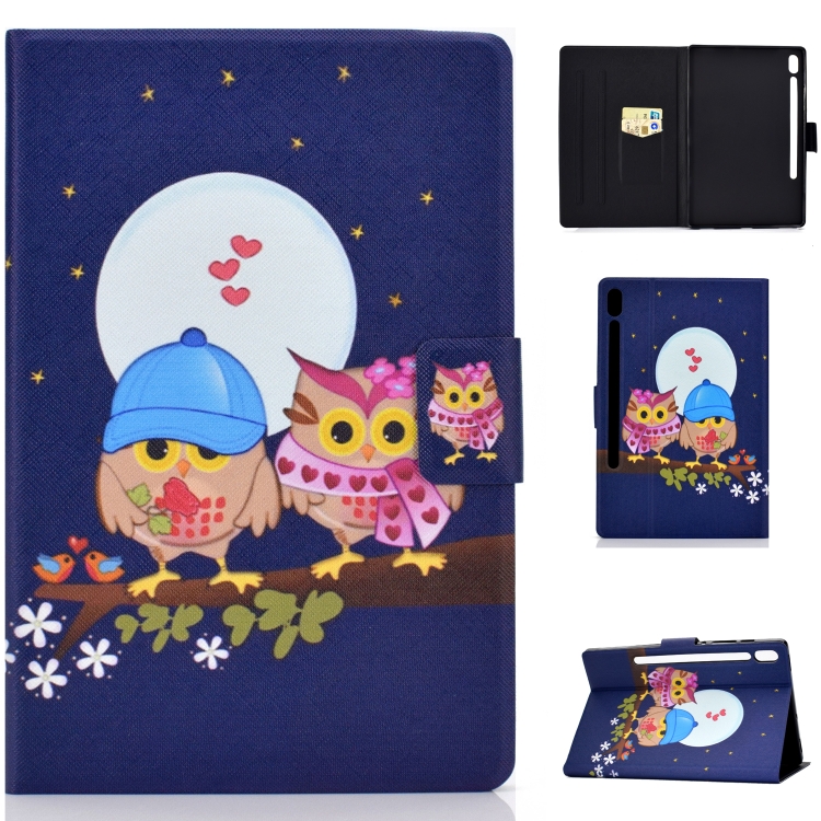 

Electric Pressed Left Right Flat Feather Case with Sleep Function Pen Cover & Card Slot & Holder(Couple Owls)