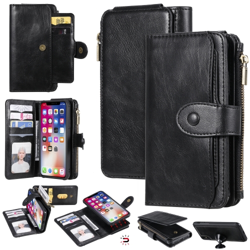 

For iPhone X / XS Multifunctional Retro Detachable Magnetic Horizontal Flip Leather Case with Card Slots & Holder & Wallet & Photo Frame(Black)