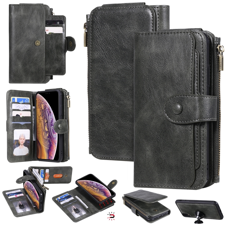 

For iPhone XR Multifunctional Retro Detachable Magnetic Horizontal Flip Leather Case with Card Slots & Holder & Wallet & Photo Frame(Dark Green)