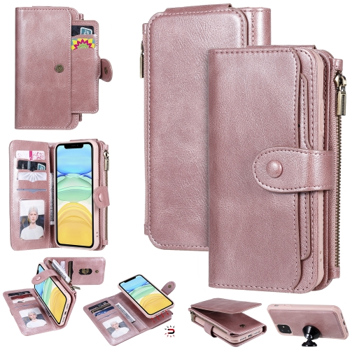 

For iPhone 11 Multifunctional Retro Detachable Magnetic Horizontal Flip Leather Case with Card Slots & Holder & Wallet & Photo Frame(Rose Gold)