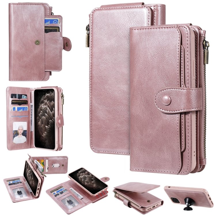 

For iPhone 11 Pro Max Multifunctional Retro Detachable Magnetic Horizontal Flip Leather Case with Card Slots & Holder & Wallet & Photo Frame(Rose Gold)