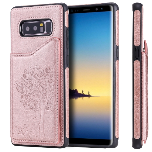 

For Galaxy Note 8 Cat Tree Embossing Pattern Shockproof Protective Case with Card Slots & Photo Frame & Holder(Rose Gold)