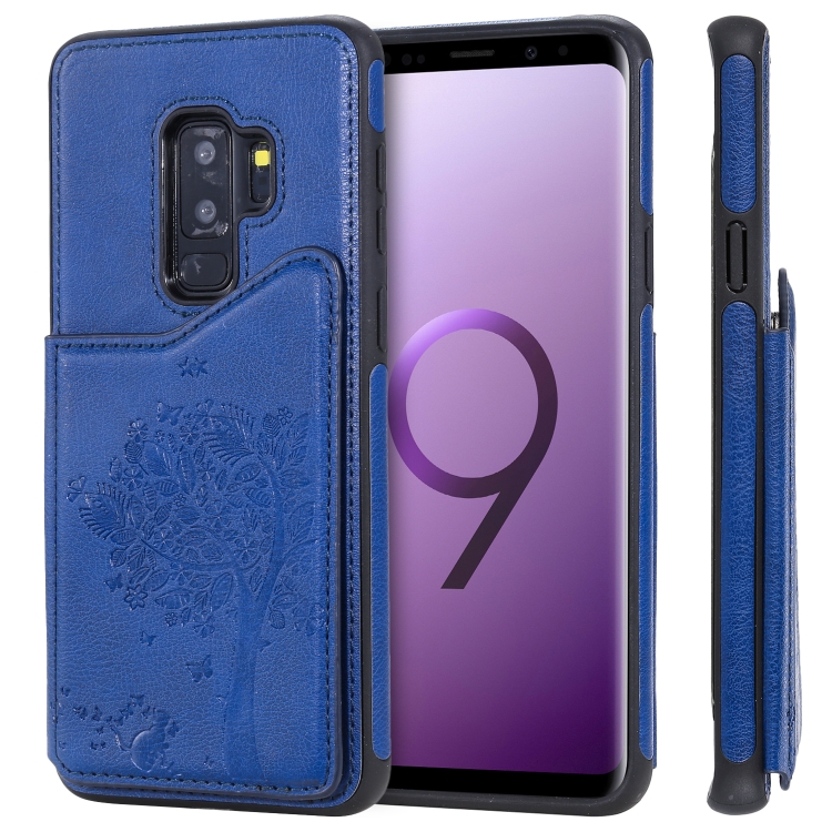 

For Galaxy S9+ Cat Tree Embossing Pattern Shockproof Protective Case with Card Slots & Photo Frame & Holder(Blue)
