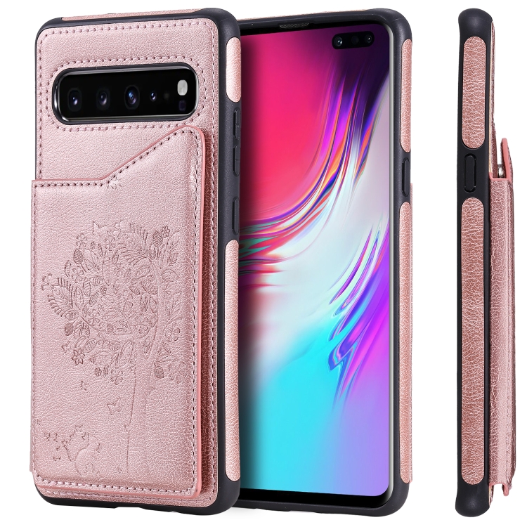 

For Galaxy S10 5G Cat Tree Embossing Pattern Shockproof Protective Case with Card Slots & Photo Frame & Holder(Rose Gold)