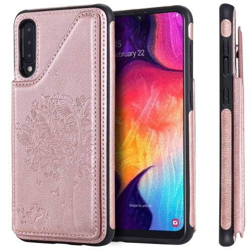 

For Galaxy A50 Cat Tree Embossing Pattern Shockproof Protective Case with Card Slots & Photo Frame & Holder(Rose Gold)