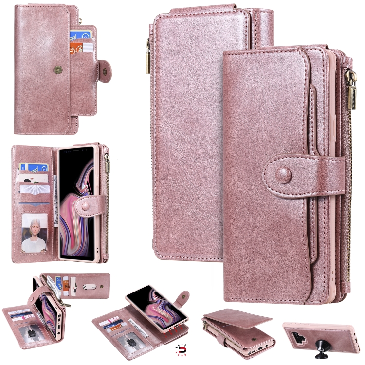 

For Galaxy Note 9 Multifunctional Retro Detachable Magnetic Horizontal Flip Leather Case with Card Slots & Holder & Wallet & Photo Frame(Rose Gold)