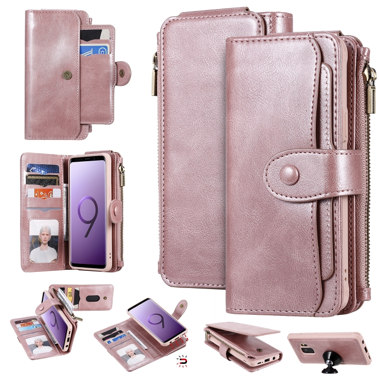 

For Galaxy S9 Multifunctional Retro Detachable Magnetic Horizontal Flip Leather Case with Card Slots & Holder & Wallet & Photo Frame(Rose Gold)