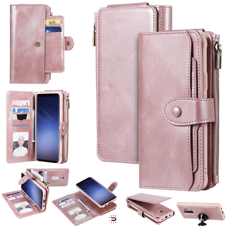 

For Galaxy S9+ Multifunctional Retro Detachable Magnetic Horizontal Flip Leather Case with Card Slots & Holder & Wallet & Photo Frame(Rose Gold)
