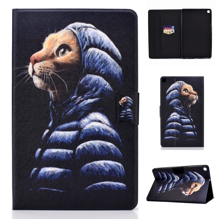 

Electric Horizontal TPU Painted Flat Feather Case with Pen Cover & Card Slot & Holder(Little Yellow Cat)