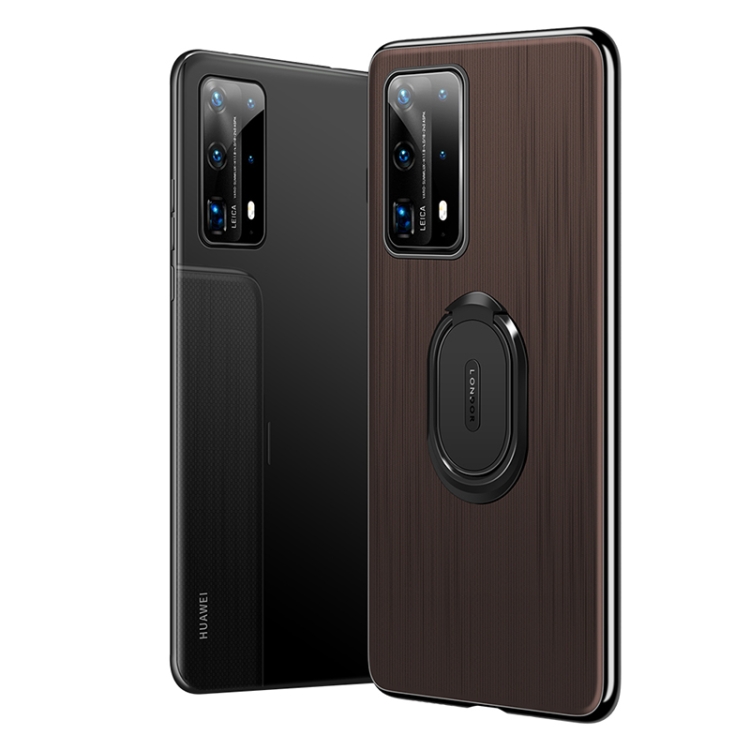 

For Huawei P40 GKK Ultra-thin PC + Leather Protective Case with Magnetic Ring Holder(Brown)