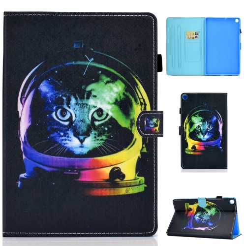 

For Galaxy Tab S6 Lite Sewing Thread Horizontal Painted Flat Leather Case with Sleep Function & Pen Cover & Anti Skid Strip & Card Slot & Holder(Space Cat)