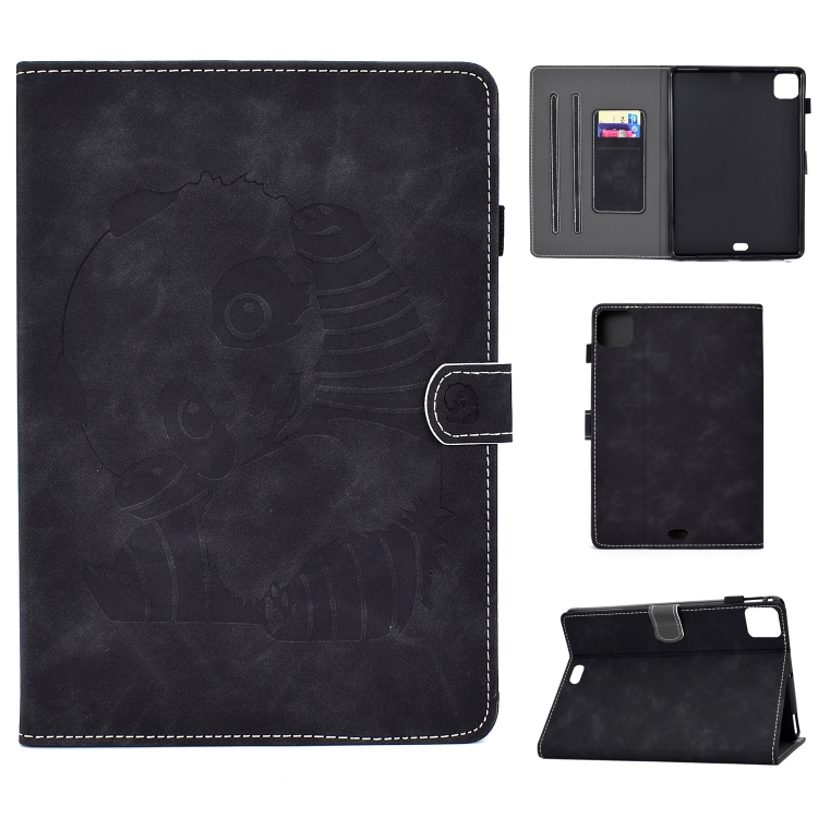 

For iPad Pro 11 (2020) Embossing Sewing Thread Horizontal Painted Flat Leather Case with Sleep Function & Pen Cover & Anti Skid Strip & Card Slot & Holder(Black)