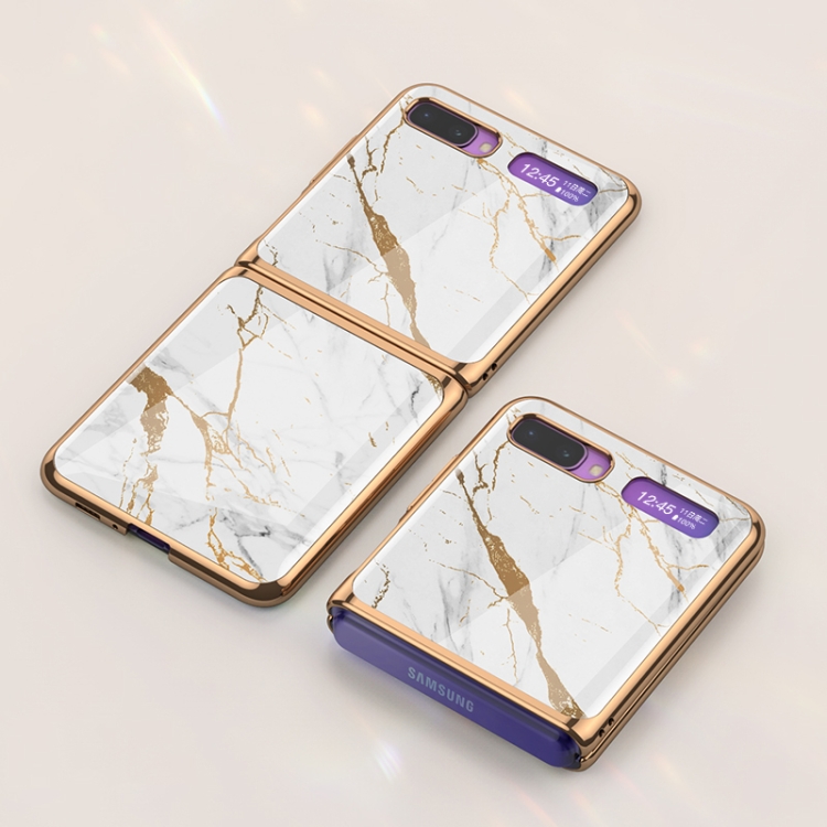 

For Galaxy Z Flip GKK Glass + PC Foldable Painted Pattern Case(Gold+White)