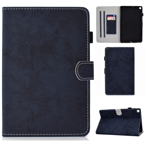 

For Galaxy Tab S6 Lite Sewing Thread Horizontal Solid Color Flat Leather Case with Sleep Function & Pen Cover & Anti Skid Strip & Card Slot & Holder(Navy)