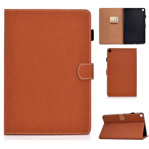 

For Galaxy Tab S6 Lite Sewing Thread Horizontal Solid Color Flat Leather Case with Sleep Function & Pen Cover & Anti Skid Strip & Card Slot & Holder(Light Star Brown)