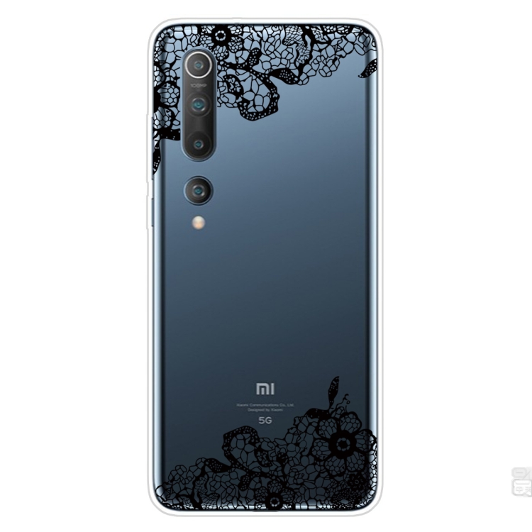 

For Xiaomi Mi 10 5G Shockproof Painted Transparent TPU Protective Case(Lace Flower)