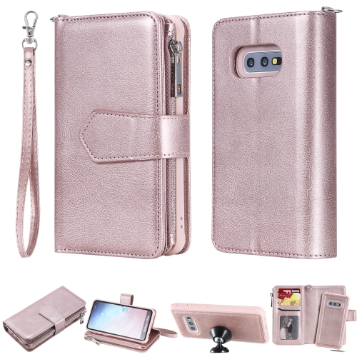 

For Galaxy S10e 2 in 1 Solid Color Zipper Shockproof Protective Case with Card Slots & Bracket & Photo Holder & Wallet Function(Rose Gold)