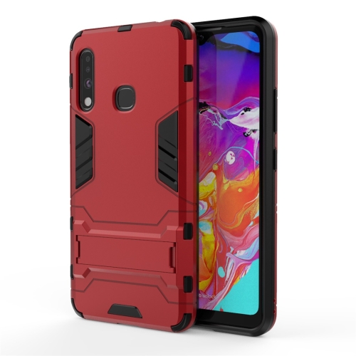 

For Galaxy A70e Shockproof PC + TPU Protective Case with Hidden Holder(Red)