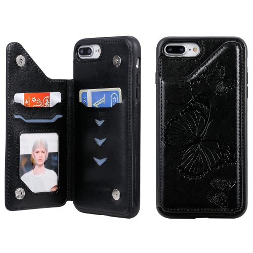 

For iPhone 8 Plus & 7 Plus Butterfly Embossing Pattern Shockproof Protective Case with Holder & Card Slots & Photo Frame(Black)