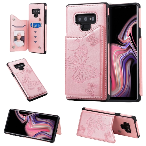 

For Galaxy Note9 Butterfly Embossing Pattern Shockproof Protective Case with Holder & Card Slots & Photo Frame(Rose Gold)