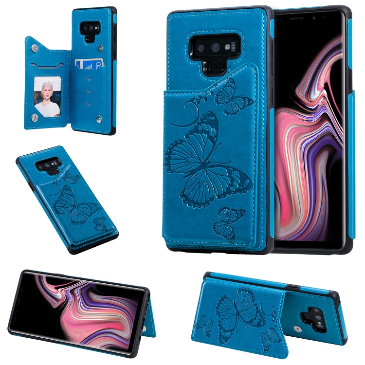 

For Galaxy Note9 Butterfly Embossing Pattern Shockproof Protective Case with Holder & Card Slots & Photo Frame(Blue)