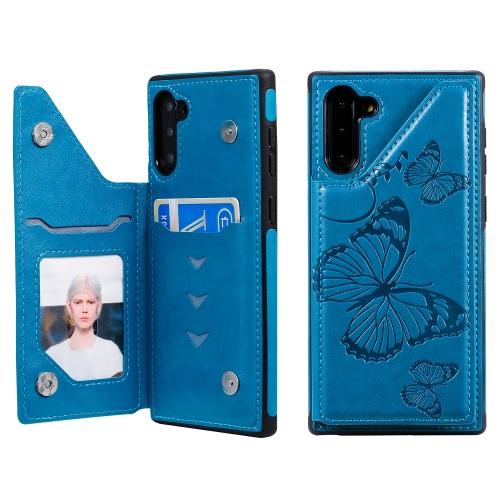 

For Galaxy Note10 Butterfly Embossing Pattern Shockproof Protective Case with Holder & Card Slots & Photo Frame(Blue)