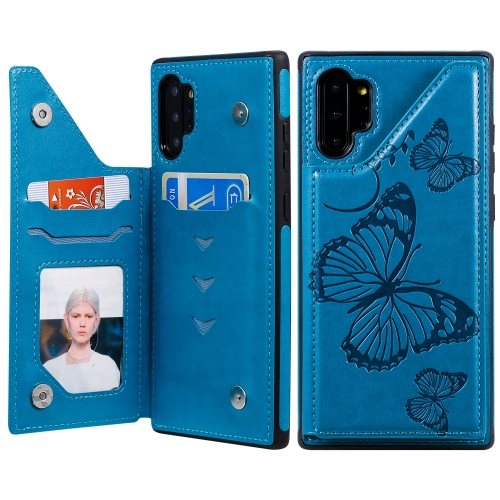 

For Galaxy Note10 Plus Butterfly Embossing Pattern Shockproof Protective Case with Holder & Card Slots & Photo Frame(Blue)