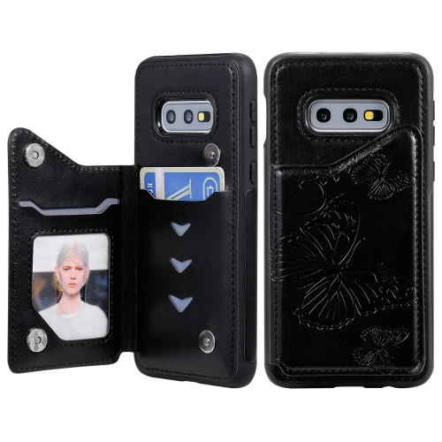 

For Galaxy S10E Butterfly Embossing Pattern Shockproof Protective Case with Holder & Card Slots & Photo Frame(Black)