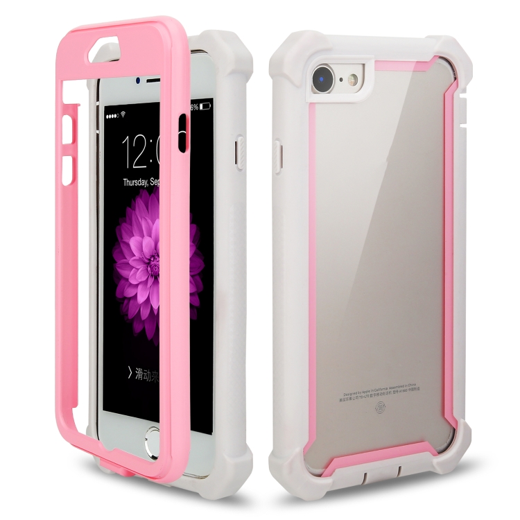 

For iPhone SE 2020 / 8 / 7 Four-corner Shockproof All-inclusive Transparent Space Case(Pink White)