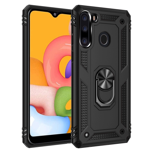 

For Galaxy A21 Shockproof TPU + PC Protective Case with 360 Degree Rotating Holder(Black)