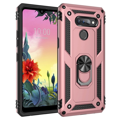 

For LG K50S Shockproof TPU + PC Protective Case with 360 Degree Rotating Holder(Rose Gold)