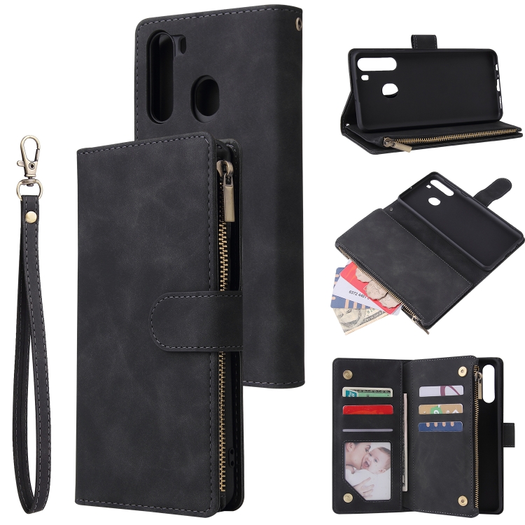 

For Galaxy A21 Multifunctional Horizontal Flip Leather Case, with Card Slot & Holder & Zipper Wallet & Photo Frame(Black)