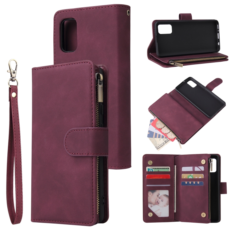 

For Galaxy A41 Multifunctional Horizontal Flip Leather Case, with Card Slot & Holder & Zipper Wallet & Photo Frame(Red Wine)