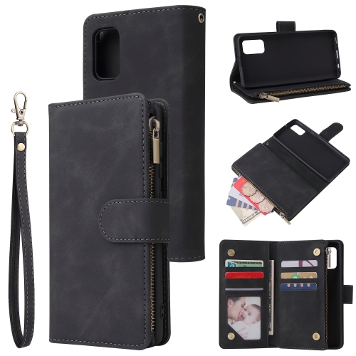 

For Galaxy A41 Multifunctional Horizontal Flip Leather Case, with Card Slot & Holder & Zipper Wallet & Photo Frame(Black)