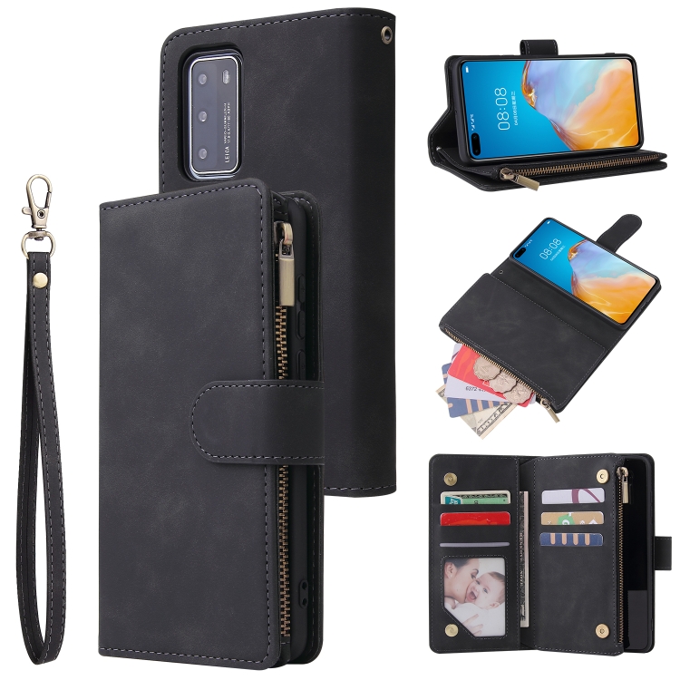 

For Huawei P40 Multifunctional Horizontal Flip Leather Case, with Card Slot & Holder & Zipper Wallet & Photo Frame(Black)