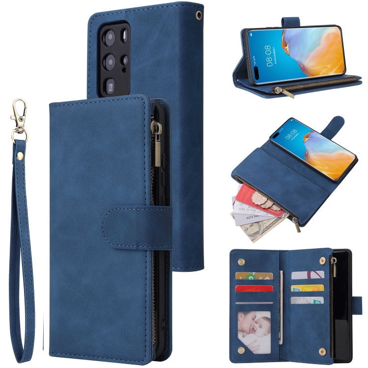 

For Huawei P40 Pro Multifunctional Horizontal Flip Leather Case, with Card Slot & Holder & Zipper Wallet & Photo Frame(Blue)
