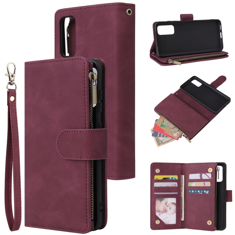 

For Galaxy S20 Multifunctional Horizontal Flip Leather Case, with Card Slot & Holder & Zipper Wallet & Photo Frame(Red Wine)