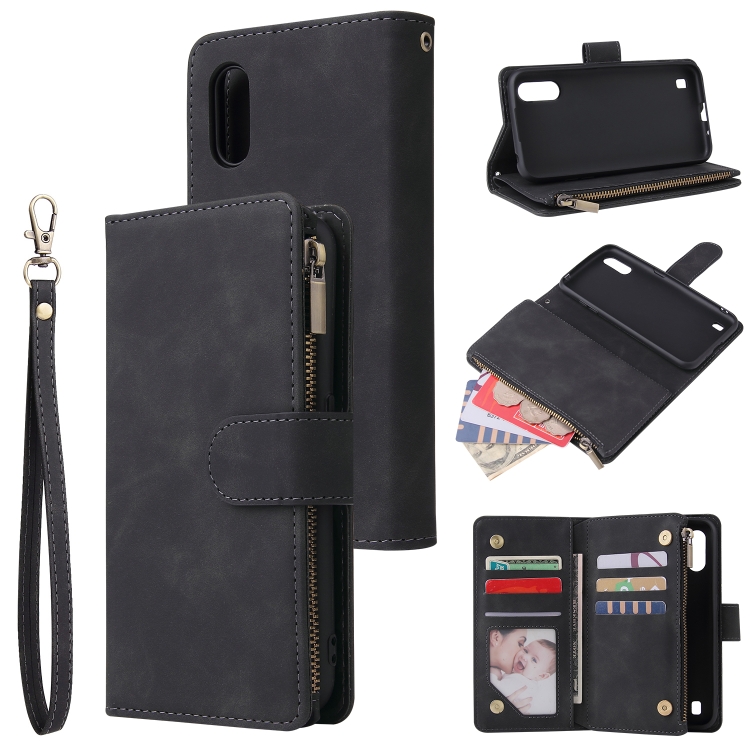 

For Galaxy A01 Multifunctional Horizontal Flip Leather Case, with Card Slot & Holder & Zipper Wallet & Photo Frame(Black)