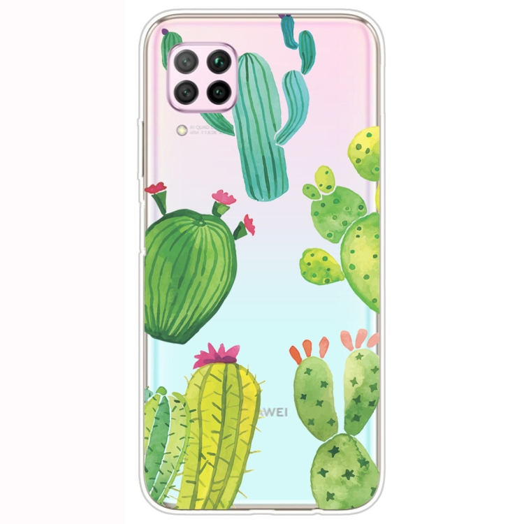 

For Huawei P40 Lite Shockproof Painted Transparent TPU Protective Case(Cactus)