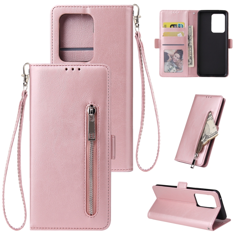 

For Galaxy S11 Plus Multifunctional Horizontal Flip Leather Case, with Nine Card Slot & Holder & Double Zip Wallett & Photo Frame & Lanyard(Rose Gold)