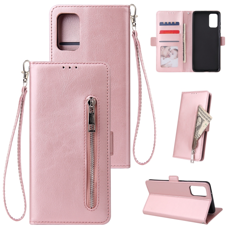 

For Galaxy S11 Multifunctional Horizontal Flip Leather Case, with Nine Card Slot & Holder & Double Zip Wallett & Photo Frame & Lanyard(Rose Gold)