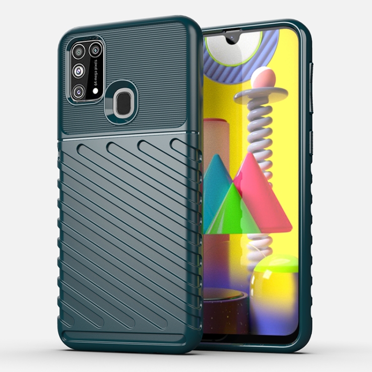 

For Galaxy M31 Thunderbolt Shockproof TPU Soft Case(Dark Green)
