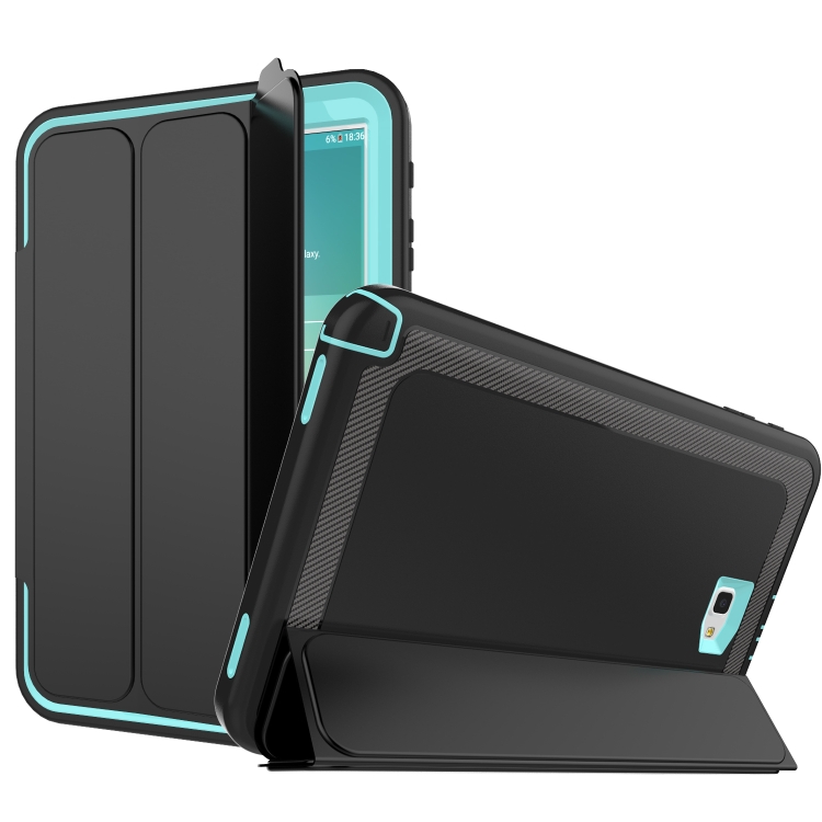 

For Galaxy Tab A 10.1 (2016) T580 TPU + PC + PU Leather Case with Three-folding Holder & Sleep / Wake-up Function(Light Blue)