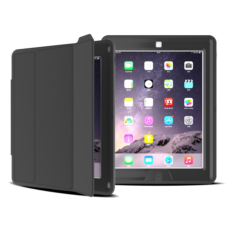 

For iPad 2 / 3 / 4 TPU + PC + PU Leather Case with Three-folding Holder & Sleep / Wake-up Function(Black)