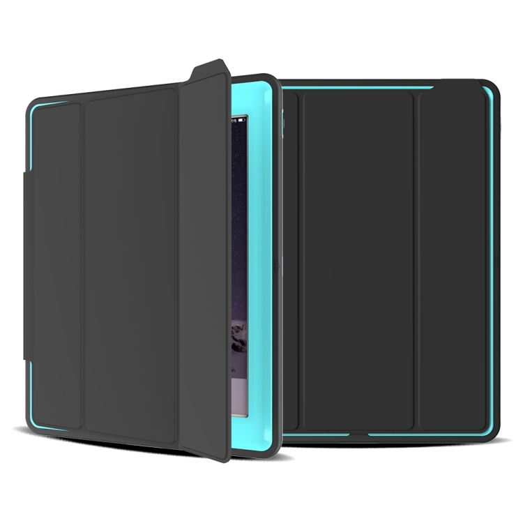

For iPad 2 / 3 / 4 TPU + PC + PU Leather Case with Three-folding Holder & Sleep / Wake-up Function(Light Blue)